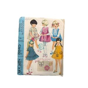 VTG 60's McCalls 8845 Child Girl Dress Pinafore 2T CUT Ruffles Puff Sleeves